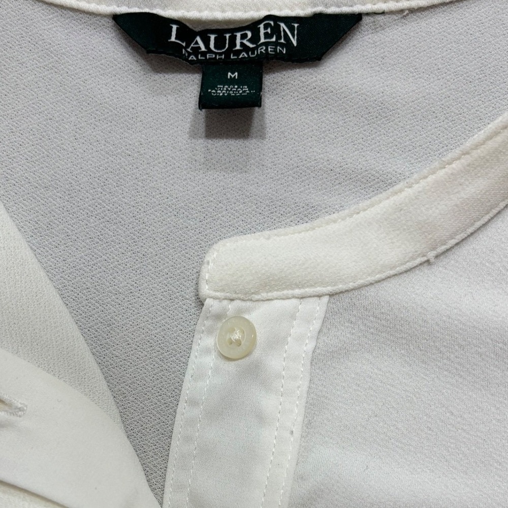 Lauren Ralph Lauren White Long Sleeve Tunic Top Button‎ Neck Women's Size M - Picture 2 of 9